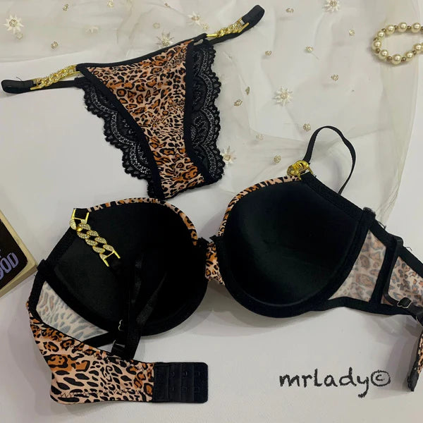 CHEETAH GOLD THIN PAD BRA SET