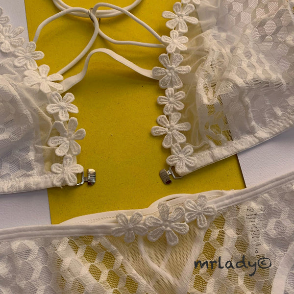 FRONT OPEN FLORAL NET BRA SET