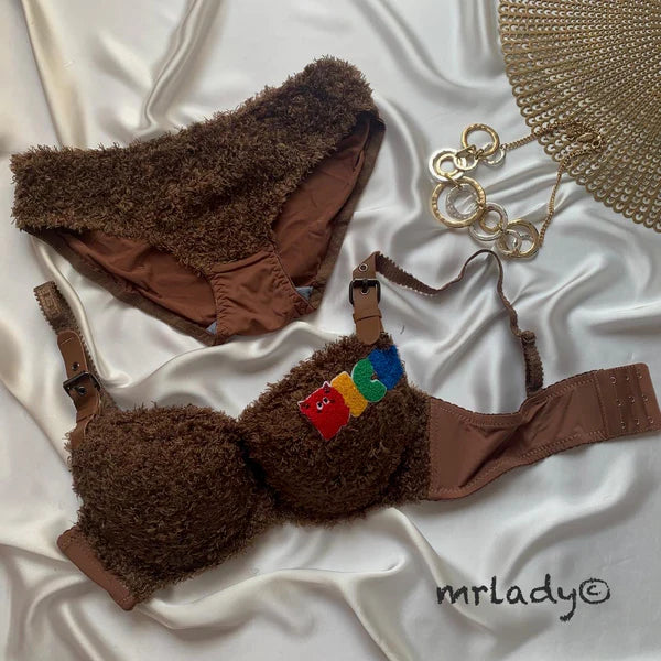 FAUX FUR ELEGANT BRA SET