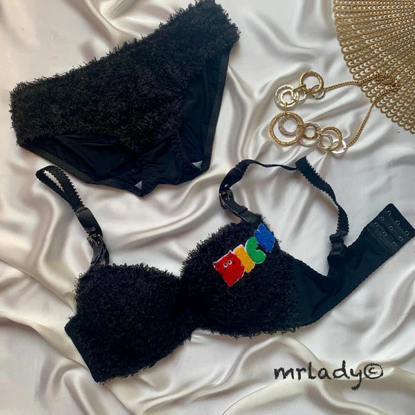 FAUX FUR ELEGANT BRA SET