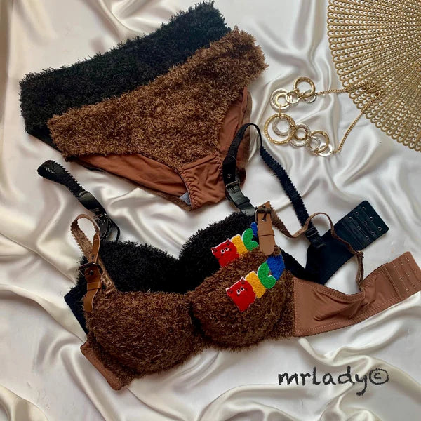 FAUX FUR ELEGANT BRA SET