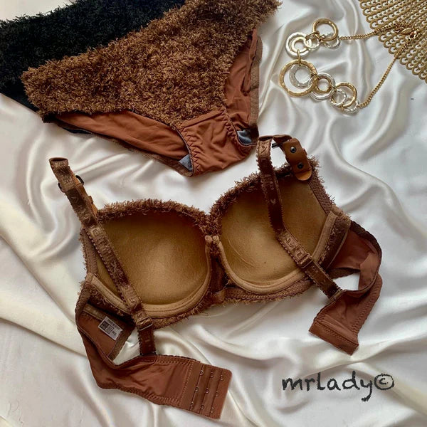 FAUX FUR ELEGANT BRA SET